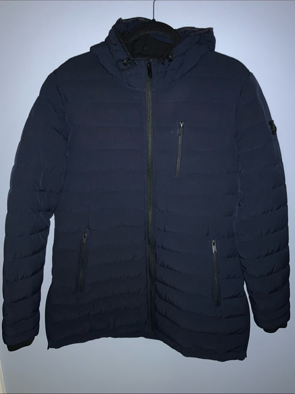 Moose Knuckles Navy Quilted Women's Down Puffer Jacket with Hood